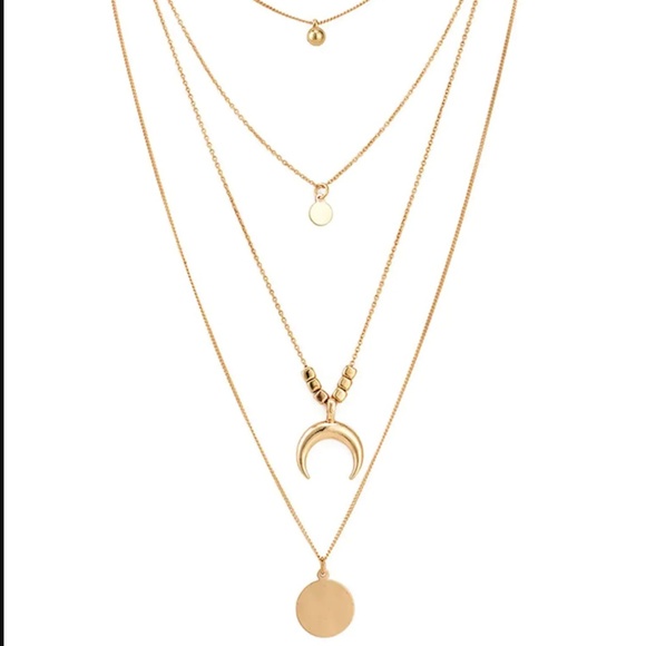 NWT Layered 4-strand Gold Double Horn Necklace - Picture 6 of 8